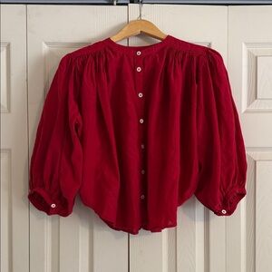 Madewell Crimson Button-Back Puff Sleeve Shirt